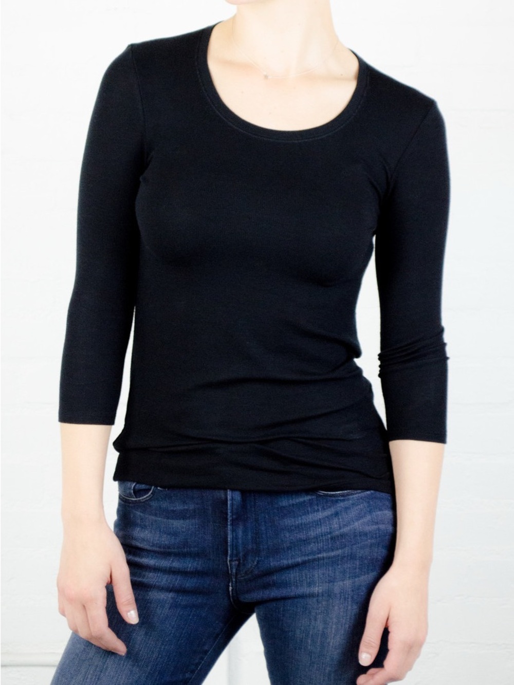 ATM Anthony Thomas Melillo ATM Black 3/4 Sleeve Ballet Neck Rib Top Size L